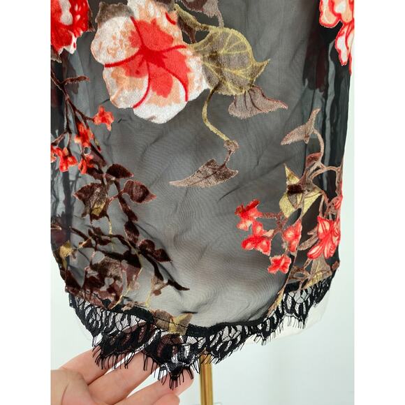 Rewind Womens Y2K Velvet Burnout Top Size S Dark Floral Whimsigoth Fairy Vampy - Picture 4 of 13